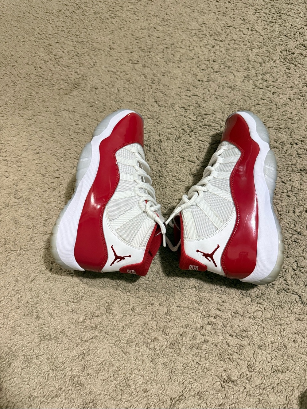 Jordan Men's High-Top Sneakers in White and Red Patent - Picture 7 of 8